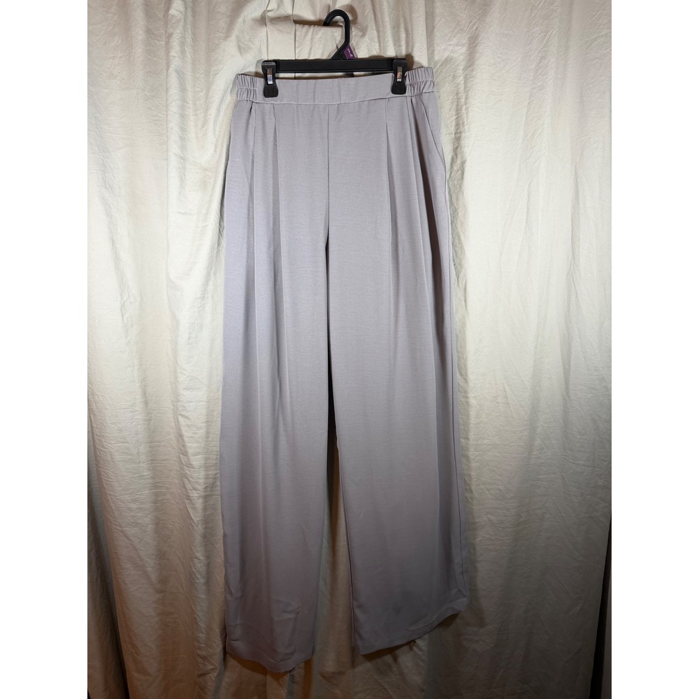 SHEIN Womens Wide Leg Pleated Trousers Taupe Grey High Waist Pants Size M 6